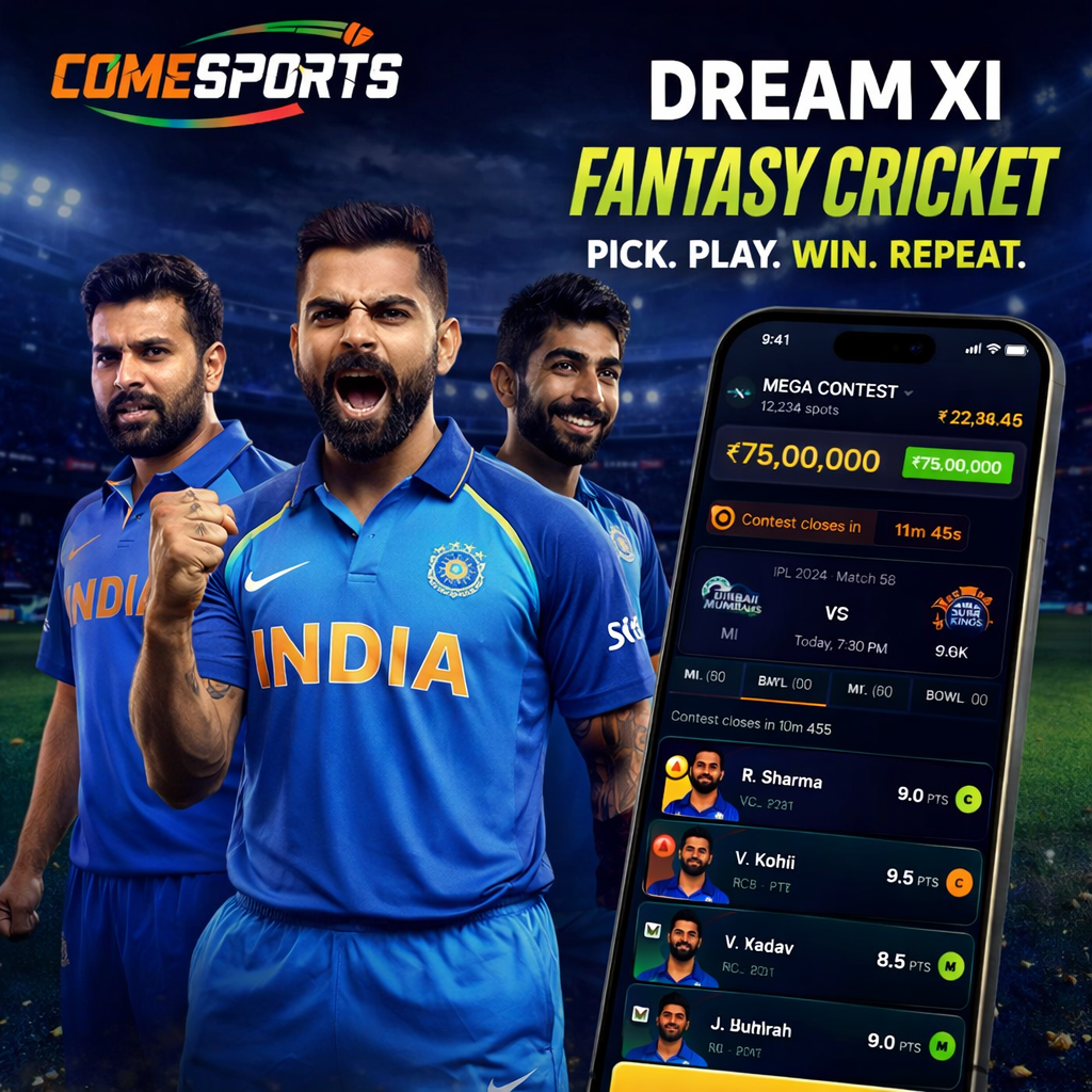COME CLUB fantasy cricket and India team visual